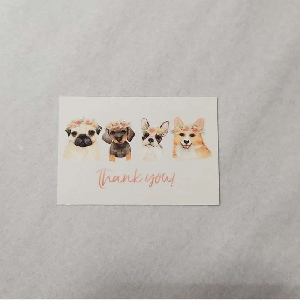 Puppy W/Floral Crowns Business Thank You Cards 50pk & 100 Thank You Stickers